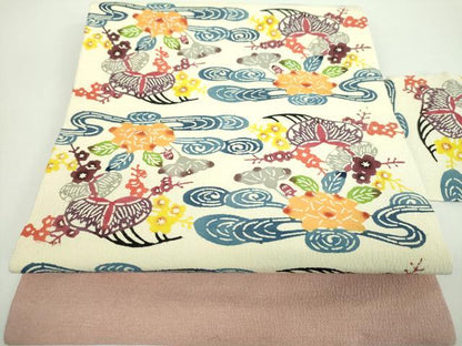 平和屋着物●本場琉球紅型　九寸名古屋帯　流水花文　正絹　逸品　未使用　DABD1191ps