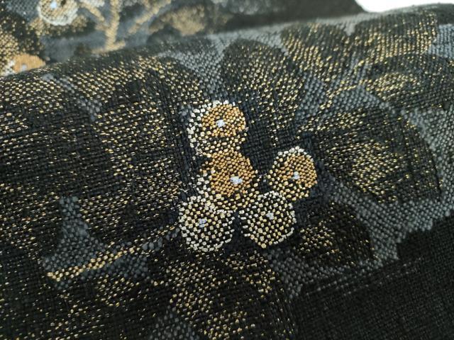 平和屋着物●八寸名古屋帯　紬地　南天文　黒地　金銀糸　正絹　逸品　DABD1198ps