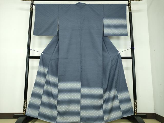 平和屋着物●訪問着　紬地　花織　横段文　正絹　逸品　未使用　DABD1199ps