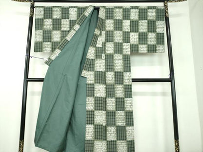 平和屋着物●男性　紬　杢目絞り　市松文様　大丸扱い　正絹　逸品　DABD1205ps