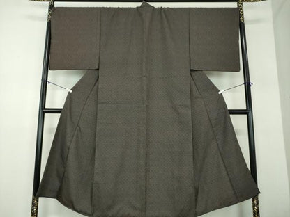 平和屋着物●男性　お召　キングサイズ　草葉文　黒地　正絹　逸品　DABD1207ps