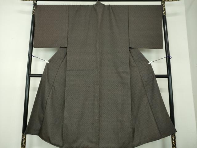 平和屋着物●男性　お召　キングサイズ　草葉文　黒地　正絹　逸品　DABD1207ps