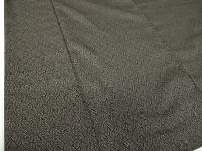 平和屋着物●男性　お召　キングサイズ　草葉文　黒地　正絹　逸品　DABD1207ps