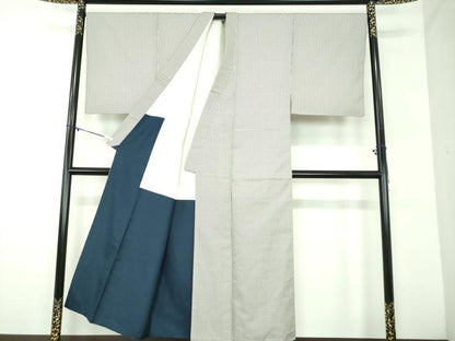 平和屋着物●男性　お召　吉野間道　正絹　逸品　DABD1208ps
