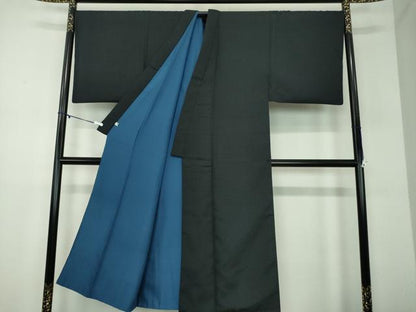 平和屋着物●男性　お召　キングサイズ　格子　正絹　逸品　DABD1213ps