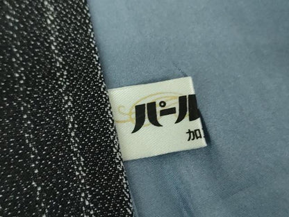 平和屋着物●男性　お召　キングサイズ　間道　黒地　正絹　逸品　DABD1215ps