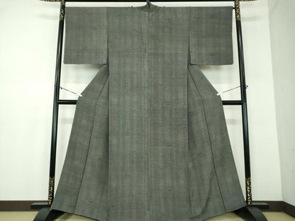 平和屋着物●江戸小紋　菊文　角通し　黒地　正絹　逸品　DABD1218ps