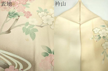 平和屋着物●中国三大刺繍　相良刺繍　訪問着　流水鴛鴦桜　暈し染め　金彩　正絹　逸品　DABD1224ps