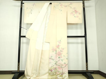 平和屋着物●中国三大刺繍　相良刺繍　訪問着　流水鴛鴦桜　暈し染め　金彩　正絹　逸品　DABD1224ps