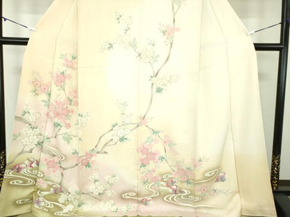 平和屋着物●中国三大刺繍　相良刺繍　訪問着　流水鴛鴦桜　暈し染め　金彩　正絹　逸品　DABD1224ps