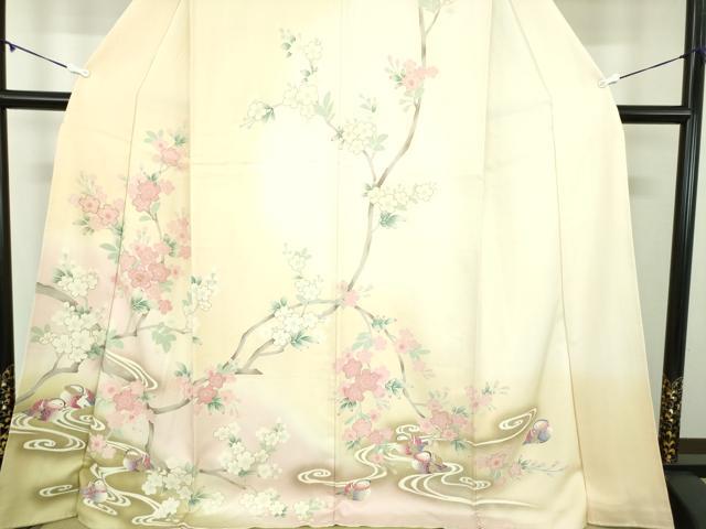 平和屋着物●中国三大刺繍　相良刺繍　訪問着　流水鴛鴦桜　暈し染め　金彩　正絹　逸品　DABD1224ps
