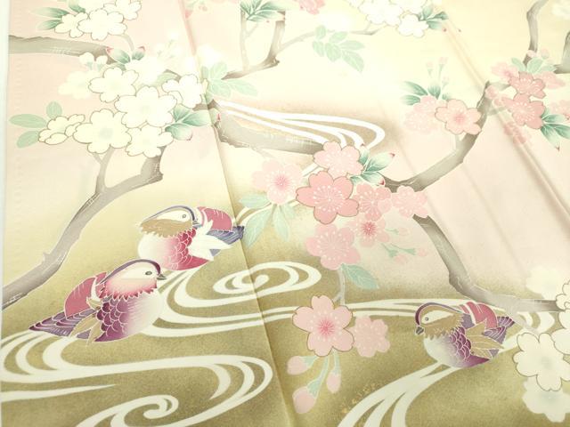 平和屋着物●中国三大刺繍　相良刺繍　訪問着　流水鴛鴦桜　暈し染め　金彩　正絹　逸品　DABD1224ps
