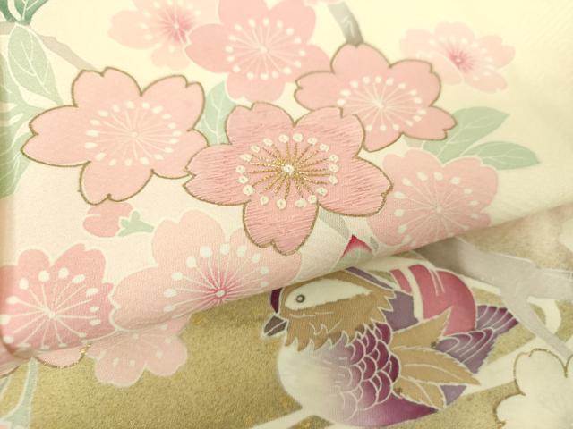平和屋着物●中国三大刺繍　相良刺繍　訪問着　流水鴛鴦桜　暈し染め　金彩　正絹　逸品　DABD1224ps