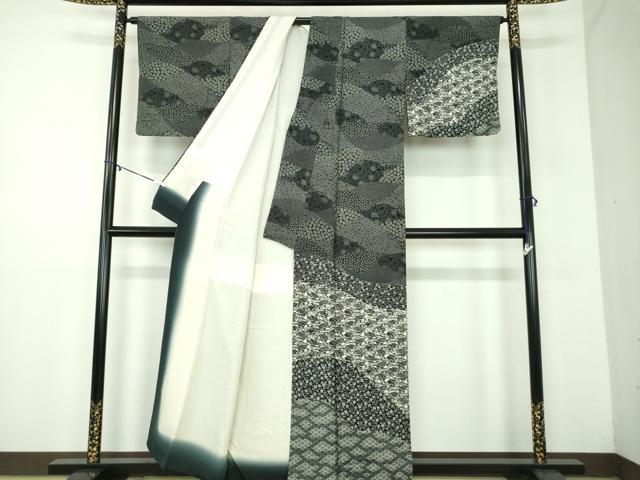 平和屋着物●江戸小紋　訪問着　道長吉祥花文　黒地　正絹　逸品　DABD1227ps