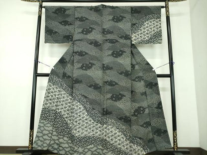 平和屋着物●江戸小紋　訪問着　道長吉祥花文　黒地　正絹　逸品　DABD1227ps