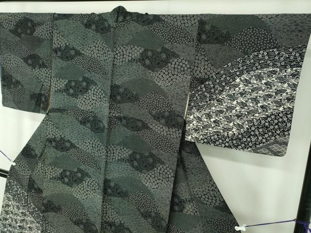 平和屋着物●江戸小紋　訪問着　道長吉祥花文　黒地　正絹　逸品　DABD1227ps