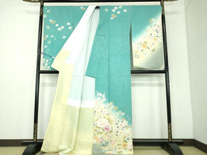 平和屋着物●小振袖　二尺袖　吉祥花文　暈し染め　金彩　正絹　逸品　DABD1228ps