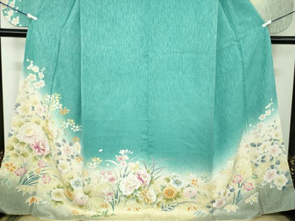 平和屋着物●小振袖　二尺袖　吉祥花文　暈し染め　金彩　正絹　逸品　DABD1228ps