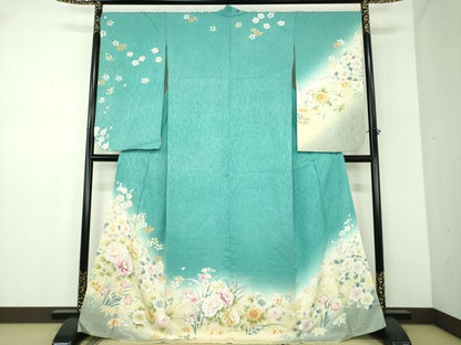 平和屋着物●小振袖　二尺袖　吉祥花文　暈し染め　金彩　正絹　逸品　DABD1228ps