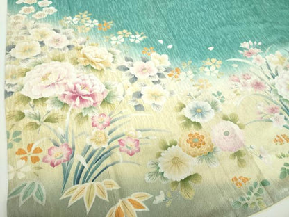 平和屋着物●小振袖　二尺袖　吉祥花文　暈し染め　金彩　正絹　逸品　DABD1228ps