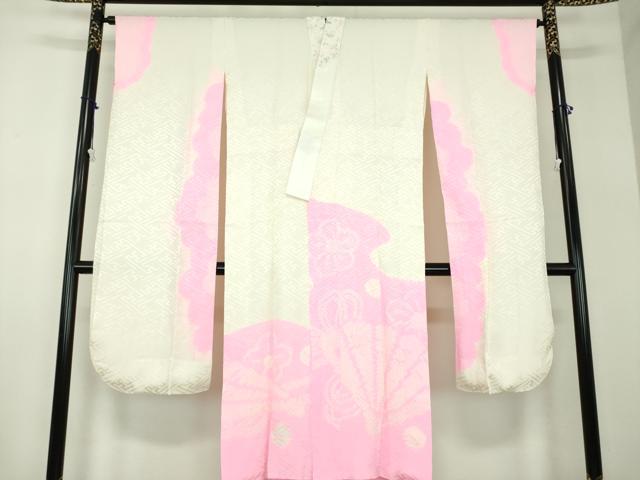 平和屋着物●振袖用長襦袢　袷　半衿刺繍　絞り　扇面梅文　正絹　逸品　DABD1243ps