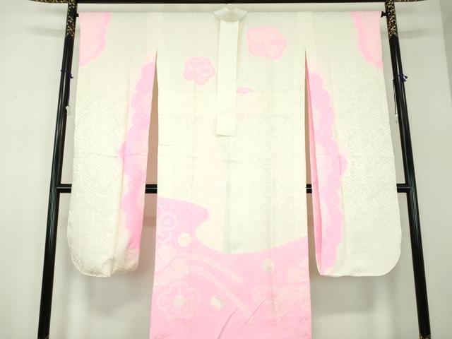 平和屋着物●振袖用長襦袢　袷　半衿刺繍　絞り　扇面梅文　正絹　逸品　DABD1243ps