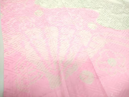 平和屋着物●振袖用長襦袢　袷　半衿刺繍　絞り　扇面梅文　正絹　逸品　DABD1243ps