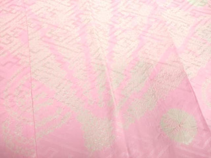 平和屋着物●振袖用長襦袢　袷　半衿刺繍　絞り　扇面梅文　正絹　逸品　DABD1243ps