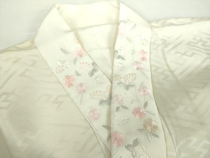 平和屋着物●振袖用長襦袢　袷　半衿刺繍　絞り　扇面梅文　正絹　逸品　DABD1243ps