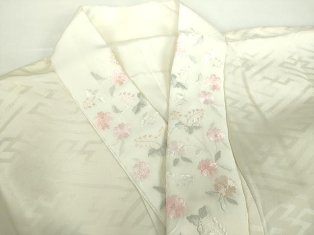 平和屋着物●振袖用長襦袢　袷　半衿刺繍　絞り　扇面梅文　正絹　逸品　DABD1243ps