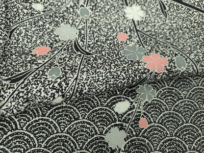 平和屋着物●訪問着　作家物　枝垂れ花　青海波　たたき染め　黒地　銀彩　正絹　逸品　DABD1244ps