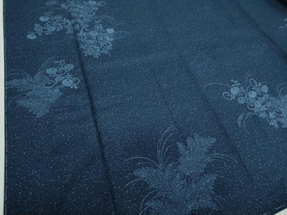 平和屋着物●本藍　型絵染　訪問着　紬地　草花文　やまと金ラベル　正絹　逸品　未使用　DABD1250ps
