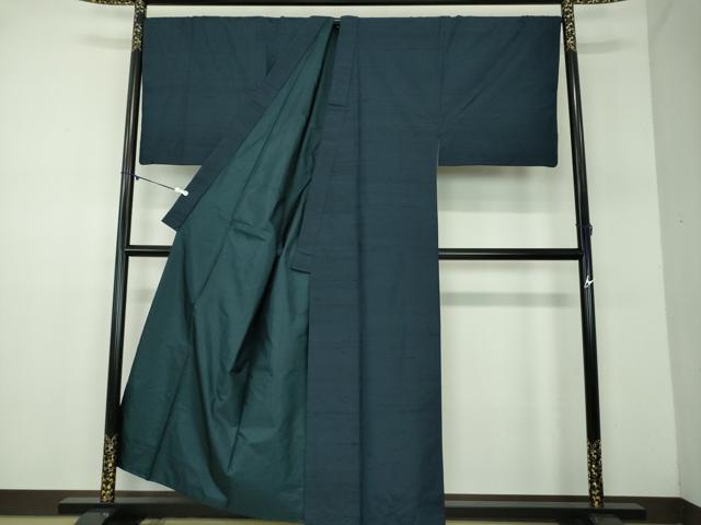 平和屋着物●男性　紬　アンサンブル　キングサイズ　長羽織　濃紺地　正絹　逸品　DABD1254ps