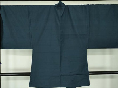 平和屋着物●男性　紬　アンサンブル　キングサイズ　長羽織　濃紺地　正絹　逸品　DABD1254ps