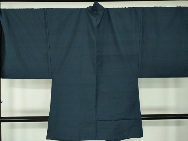 平和屋着物●男性　紬　アンサンブル　キングサイズ　長羽織　濃紺地　正絹　逸品　DABD1254ps