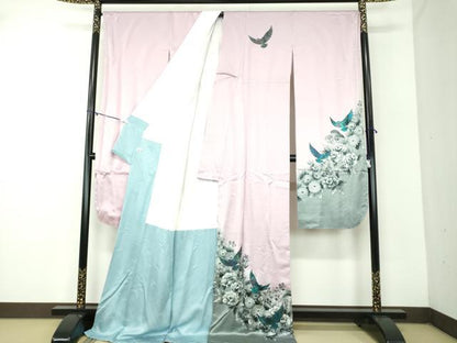 平和屋着物●染色作家　斉藤三才　振袖　長襦袢(袷)セット　三才鳥　秋草文　暈し染め　正絹　逸品　未使用　DABD1256ps