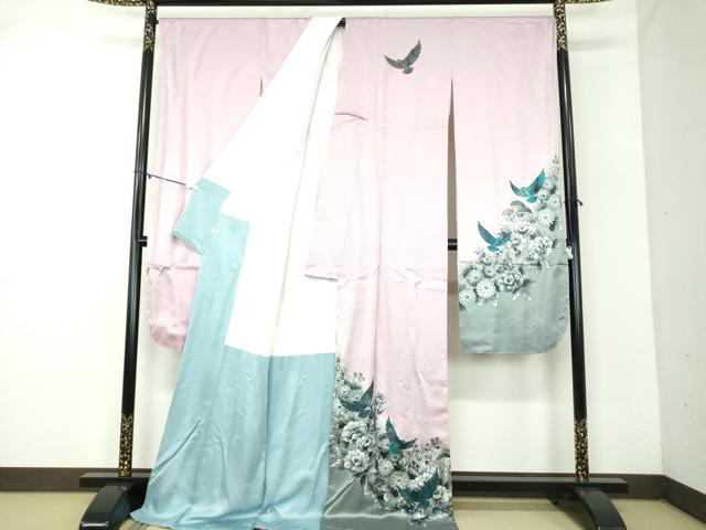 平和屋着物●染色作家　斉藤三才　振袖　長襦袢(袷)セット　三才鳥　秋草文　暈し染め　正絹　逸品　未使用　DABD1256ps