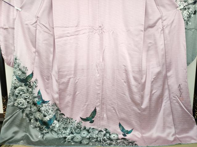 平和屋着物●染色作家　斉藤三才　振袖　長襦袢(袷)セット　三才鳥　秋草文　暈し染め　正絹　逸品　未使用　DABD1256ps