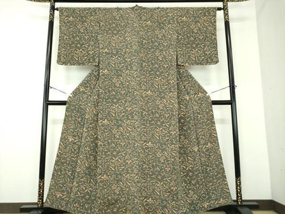 平和屋着物●上質な小紋　草花文　鬼しぼ縮緬　正絹　逸品　DABD1261ps