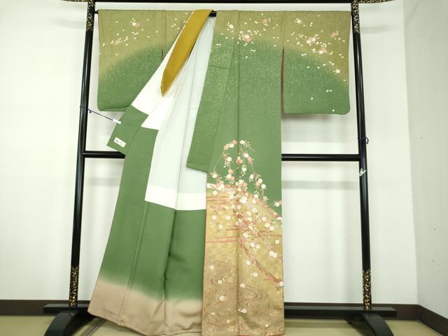平和屋着物●訪問着　刺繍　枝垂れ桜　流水鬘帯花文　暈し染め　金彩　やまと誂製　正絹　逸品　DABD1262ps
