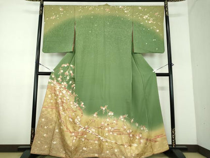 平和屋着物●訪問着　刺繍　枝垂れ桜　流水鬘帯花文　暈し染め　金彩　やまと誂製　正絹　逸品　DABD1262ps