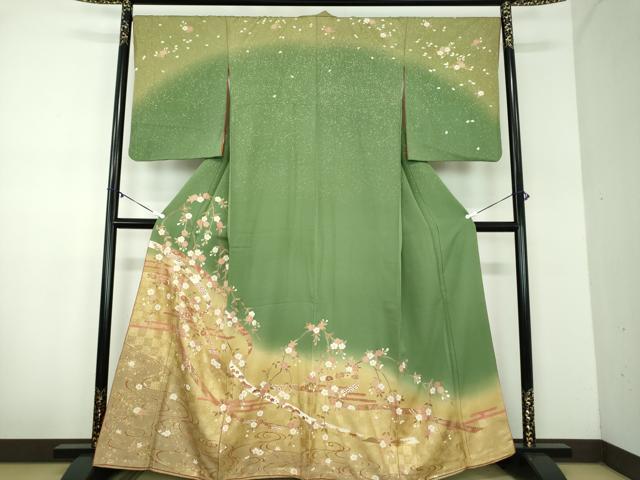 平和屋着物●訪問着　刺繍　枝垂れ桜　流水鬘帯花文　暈し染め　金彩　やまと誂製　正絹　逸品　DABD1262ps