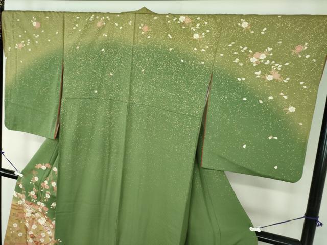 平和屋着物●訪問着　刺繍　枝垂れ桜　流水鬘帯花文　暈し染め　金彩　やまと誂製　正絹　逸品　DABD1262ps