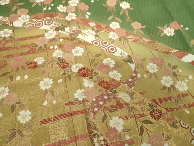 平和屋着物●訪問着　刺繍　枝垂れ桜　流水鬘帯花文　暈し染め　金彩　やまと誂製　正絹　逸品　DABD1262ps