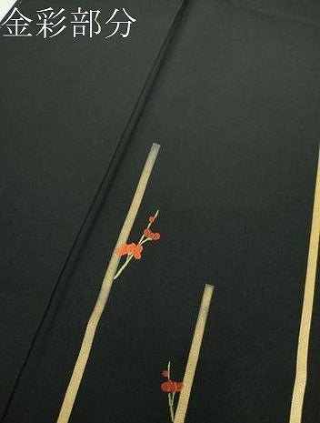平和屋着物●訪問着　刺繍　草花文　間道　黒地　金彩　正絹　逸品　DABD1267ps