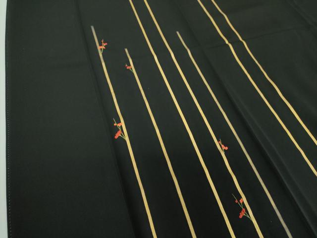 平和屋着物●訪問着　刺繍　草花文　間道　黒地　金彩　正絹　逸品　DABD1267ps