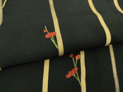 平和屋着物●訪問着　刺繍　草花文　間道　黒地　金彩　正絹　逸品　DABD1267ps