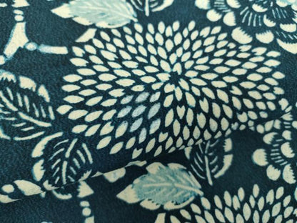 平和屋着物●九寸開き名古屋帯　本藍　型絵染　菊文　お召縮緬　正絹　逸品　DABD1268ps