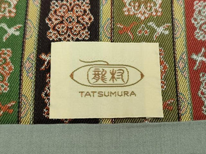 平和屋着物●龍村美術織物　九寸開き名古屋帯　唐花雙鳥長斑錦　金糸　正絹　逸品　DABD1269ps