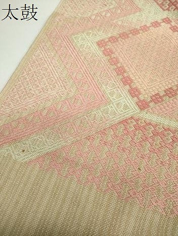 平和屋着物●八寸名古屋帯　こぎん刺し　菱文　正絹　逸品　DABD1273ps